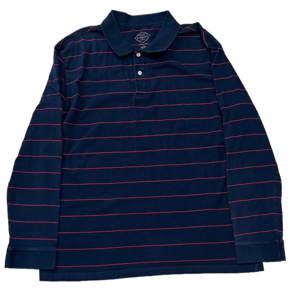 (SOLD) St. John’s Bay Polo Men’s XL Blue Red Stripe Long Sleeve Shirt Rugby Golf